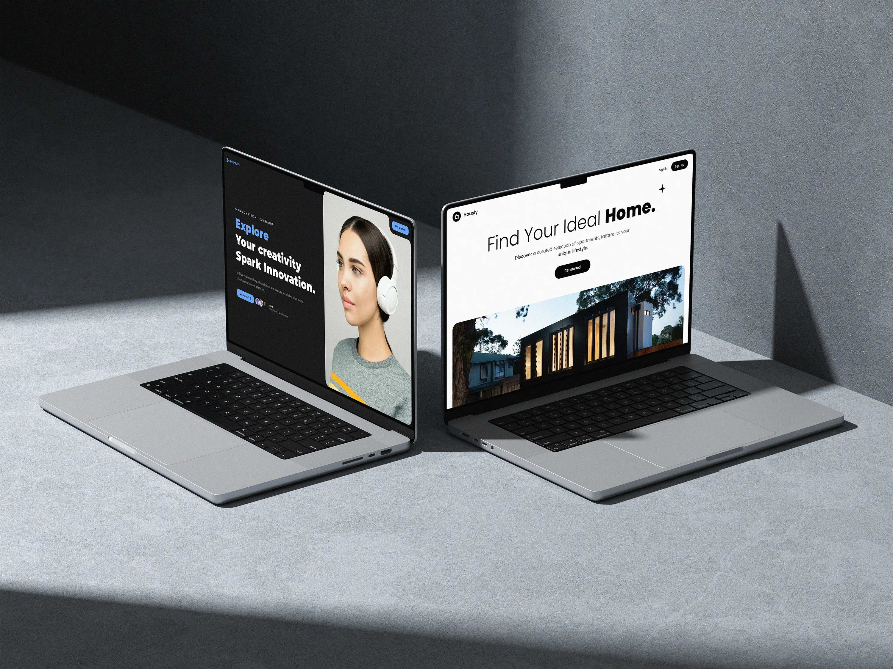 Freelance web designer and developer showcasing custom responsive websites on dual screens, expert in high-performance web design for businesses.